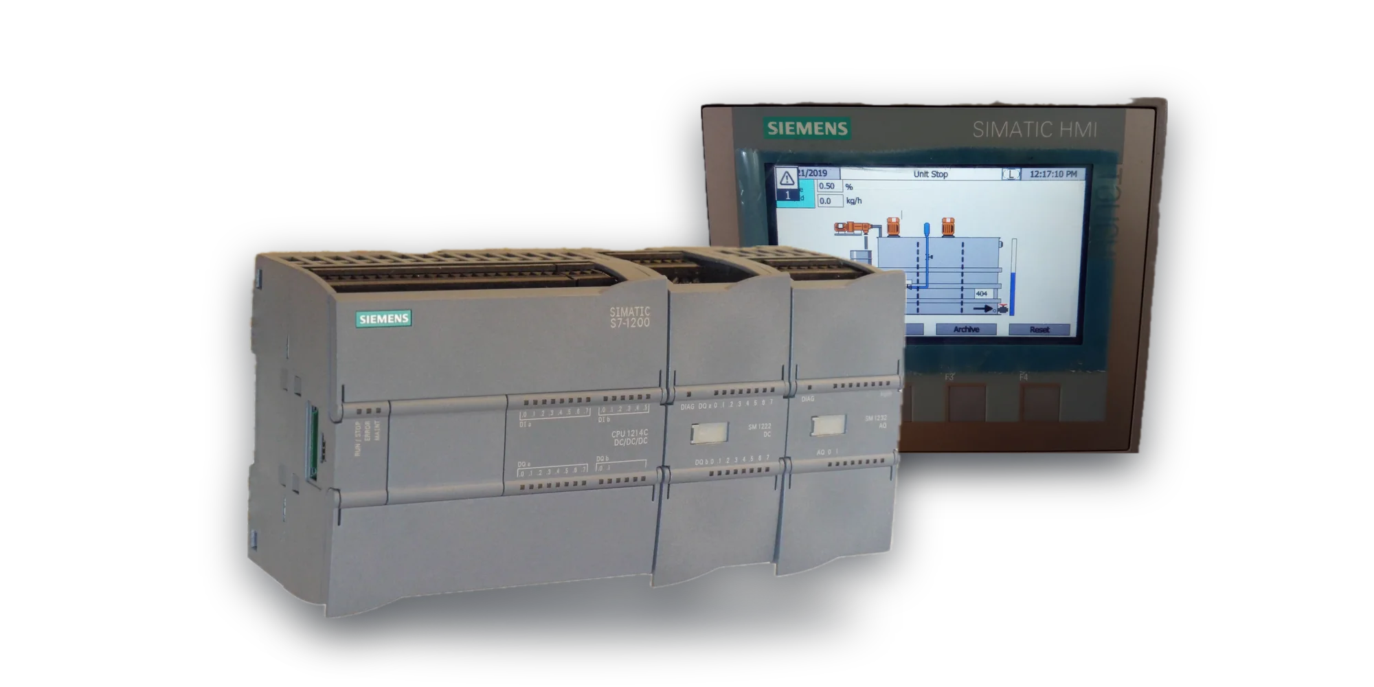 Контроллер Siemens SIMATIC S7-1200 с модулями и панель оператора SIMATIC HMI